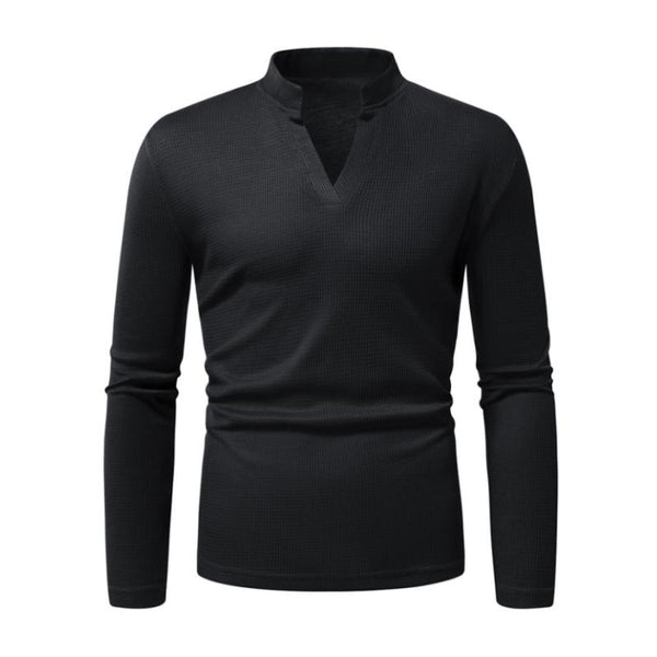 Men's Casual V-neck Waffle Slim Fit Long Sleeve T-shirt 60137482M