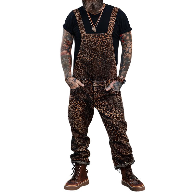 【24-hour shipping】Men's Retro Casual Leopard Print Overalls 06586378TO