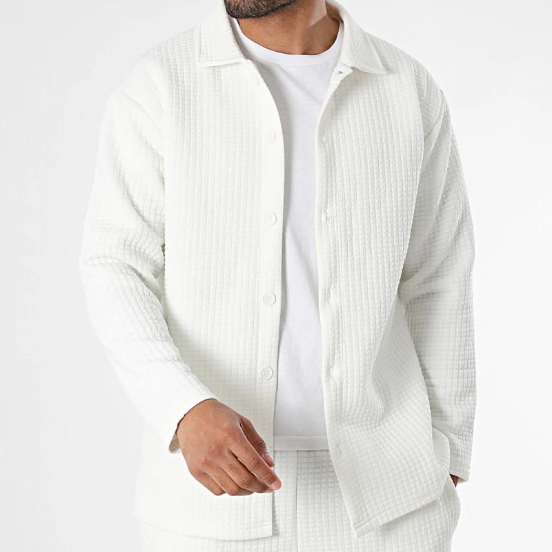 Men's Solid Waffle Jacket and Pants Set 54656528Y