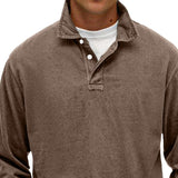 Men's Solid Loose Lapel Long Sleeve Casual Polo Shirt 50457389Z