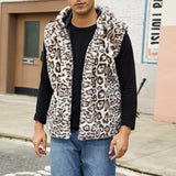 Men's Casual Faux Fur Hooded Leopard Vest 22259889Y