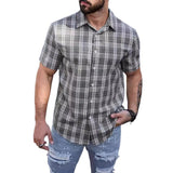 Men's Plaid Lapel Short Sleeve Shirt 89256755Y