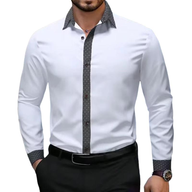 Men's Contrast Color Casual Lapel Long Sleeve Shirt 78820983X