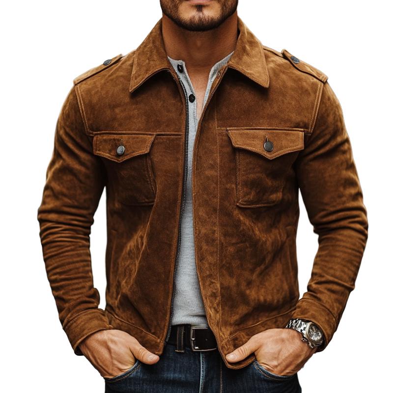 Men's Vintage Casual Suede Zip-Up Motorcycle Jacket 12647195TO