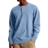 Men's Casual Waffle Henley Collar Loose Long Sleeve T-Shirt 05130911M