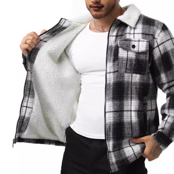 Men's Flannel Long Sleeve Lapel Fleece Jacket 41162756Y