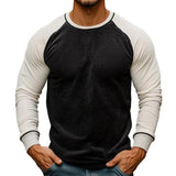 Men's Retro Casual Corduroy Colorblock Round Neck Long Sleeve T-Shirt 30605870TO