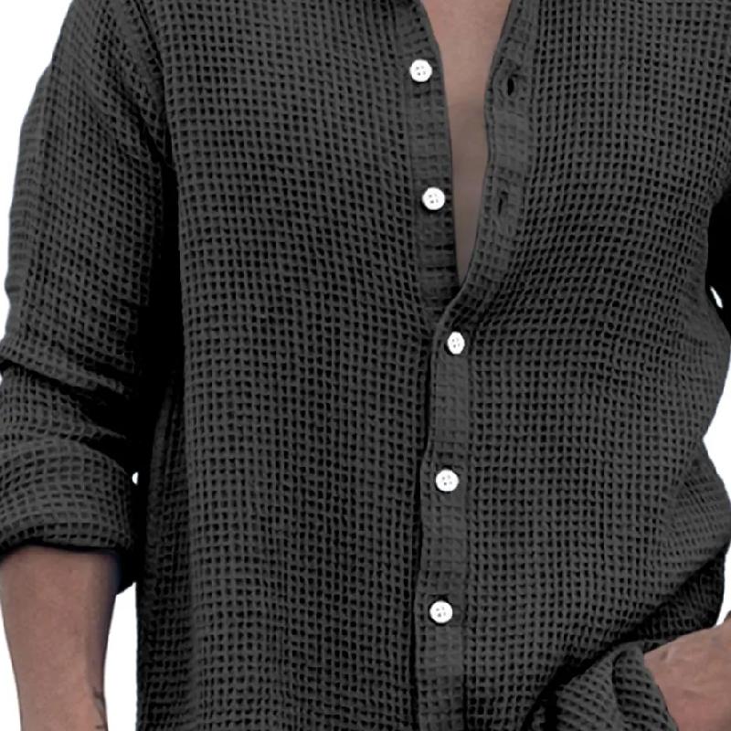 Men's Casual Loose Fit Waffle Long Sleeve Shirt 64794448Y