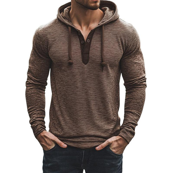 Men's Casual Button Hooded Long Sleeve T-Shirt 13247656Y