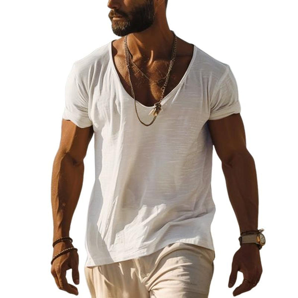Men's Casual Cotton V Neck Short-Sleeved T-Shirt 46702444M
