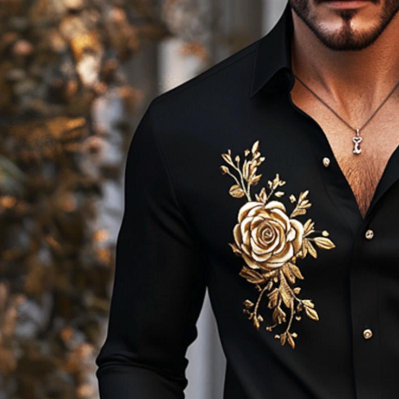 Men's Retro Casual Embroidered Lapel Long Sleeve Shirt 32005007TO