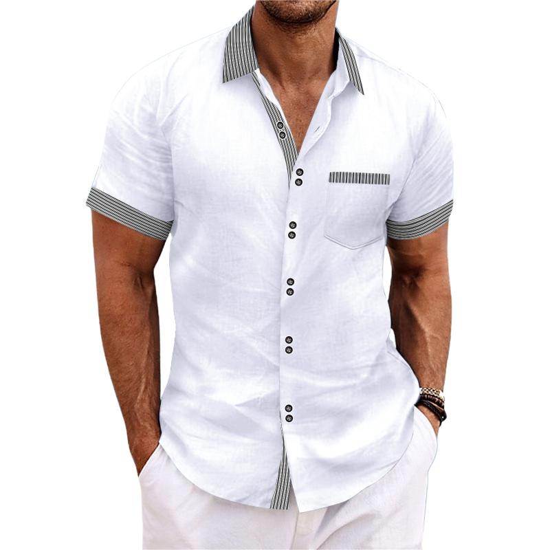 Men's Striped Colorblock Multi-Button Short Sleeve Shirt 31269546Y