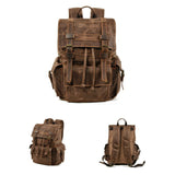 Men's Vintage Beeswax Canvas Outdoor Leather Multi-Pocket Backpack 92970713Y