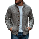 Men's Casual Stand Collar Single Breasted Loose Knitted Cardigan 84043534M