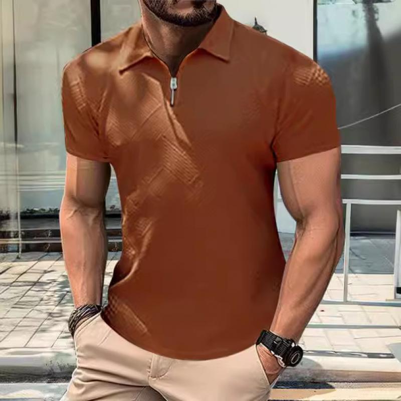 Men's Casual Printed Lapel Zipper Short Sleeve Polo Shirt 05713158M