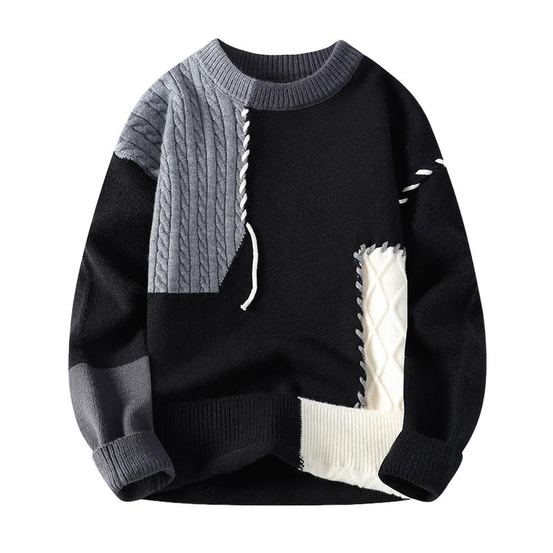 Men's Fashion Contrast Color Round Neck Loose Knitted Sweater 57106247M