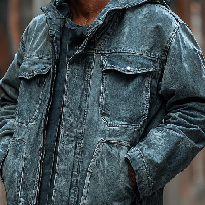 Men's Casual Washed Denim Hooded Jacket 48014707F