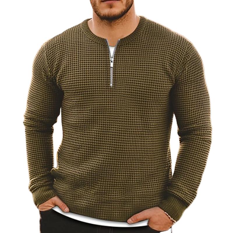 Men's Vintage Waffle Crew Neck Half Zip Sweatshirt 90504147X