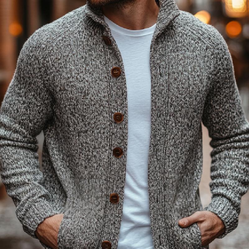 Men's Casual Stand Collar Single Breasted Loose Knitted Cardigan 84043534M