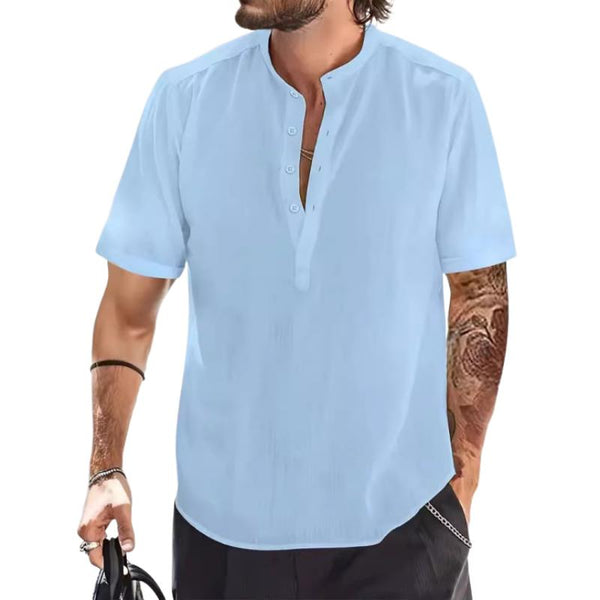 Men's Solid Henley Short Sleeve Shirt 65602715Y