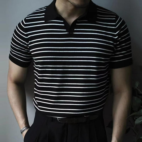 Men's Striped Lapel Short Sleeve Polo Shirt 17204530Z