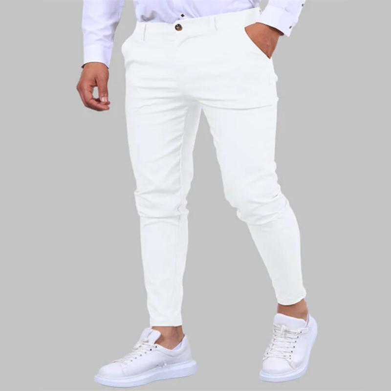 Pantalon décontracté taille moyenne slim de couleur unie pour hommes 78453070Z