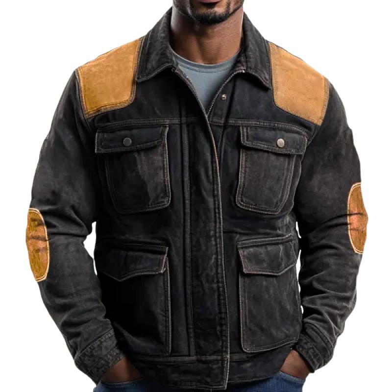 Men's Suede Patchwork Multi-Pocket Jacket 22488498Y