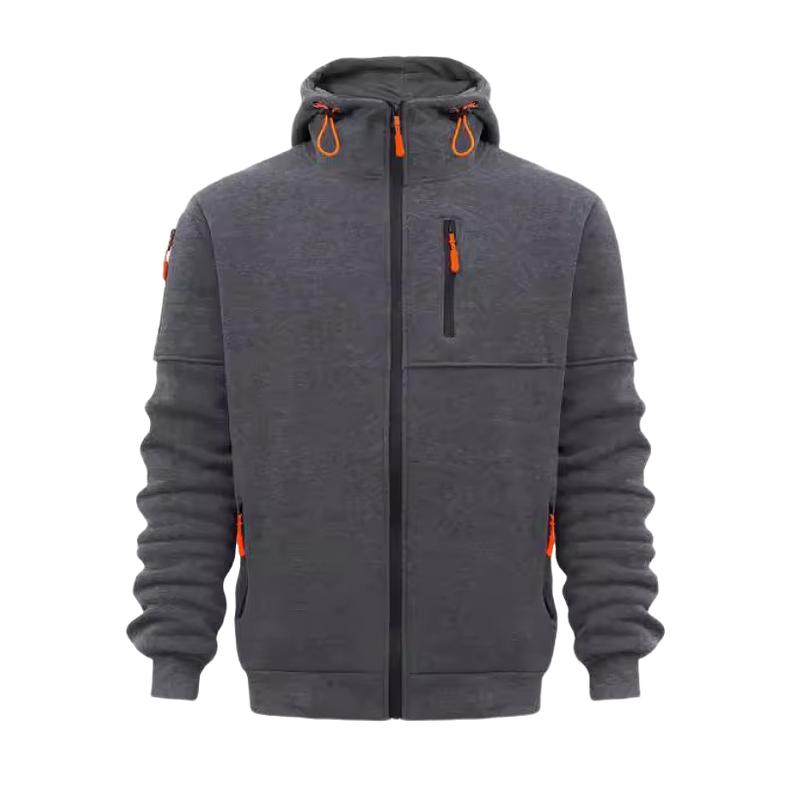 Men's Casual Solid Color Sports Multi-zip Pocket Hooded Sweatshirt Jacket 24304091Y