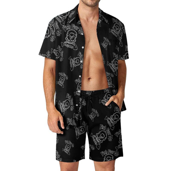 Men's Hawaiian Skull Print Short Sleeve Shirt Two-Piece Set 06795518X