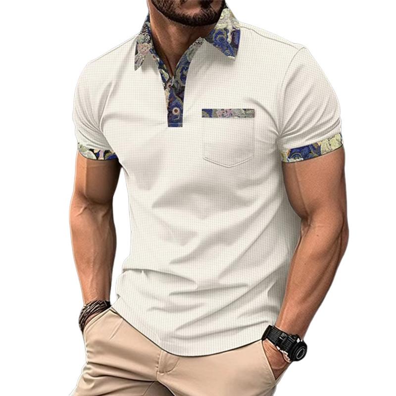 Men's Waffle Color Block Short Sleeve Casual Polo Shirt 36017453X