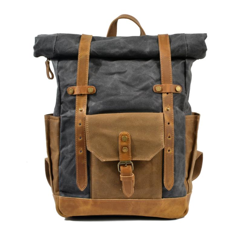 Men's Vintage Contrast Waterproof Canvas Multi-Pocket Backpack 05291124Y