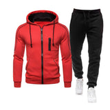 Men's Casual Colorblock Zipper Hooded Sports Jacket Elastic Waist Pants Set 15967302M