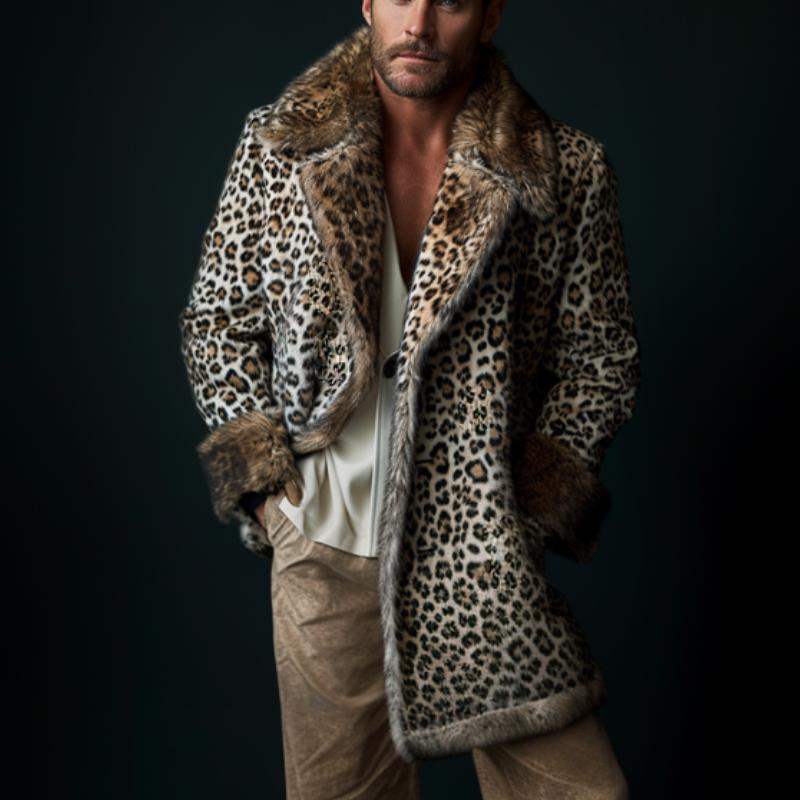 Men's Mid-length Leopard Print Coat 46346686F