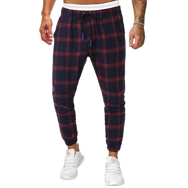 Men's Retro Casual Plaid Print Drawstring Sports Pants 69845647TO