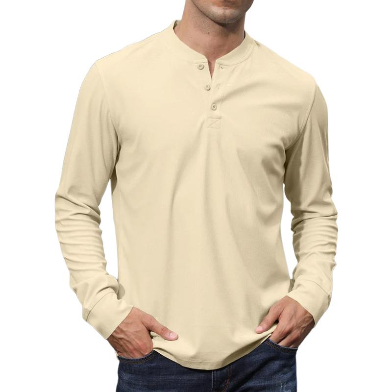 Men's Casual Henley Collar Loose Long Sleeve T-Shirt 69672438M