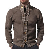 Men's Casual Stand Collar Solid Color Single Breasted Knitted Cardigan 64989213M