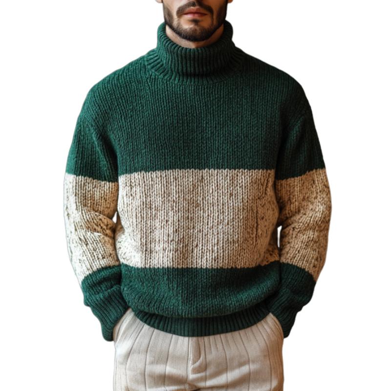 Men's Fashion Colorblock Patchwork Turtleneck Warm Knitted Sweater 25444707M