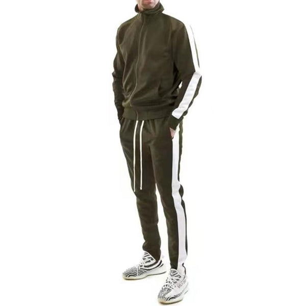 Men's Color Block Stand Collar Zipper Jacket Trousers Sports Casual Set 22280028Z