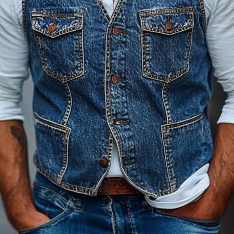 Men's Classic Western Style Slim Fit Denim Vest 57831484K