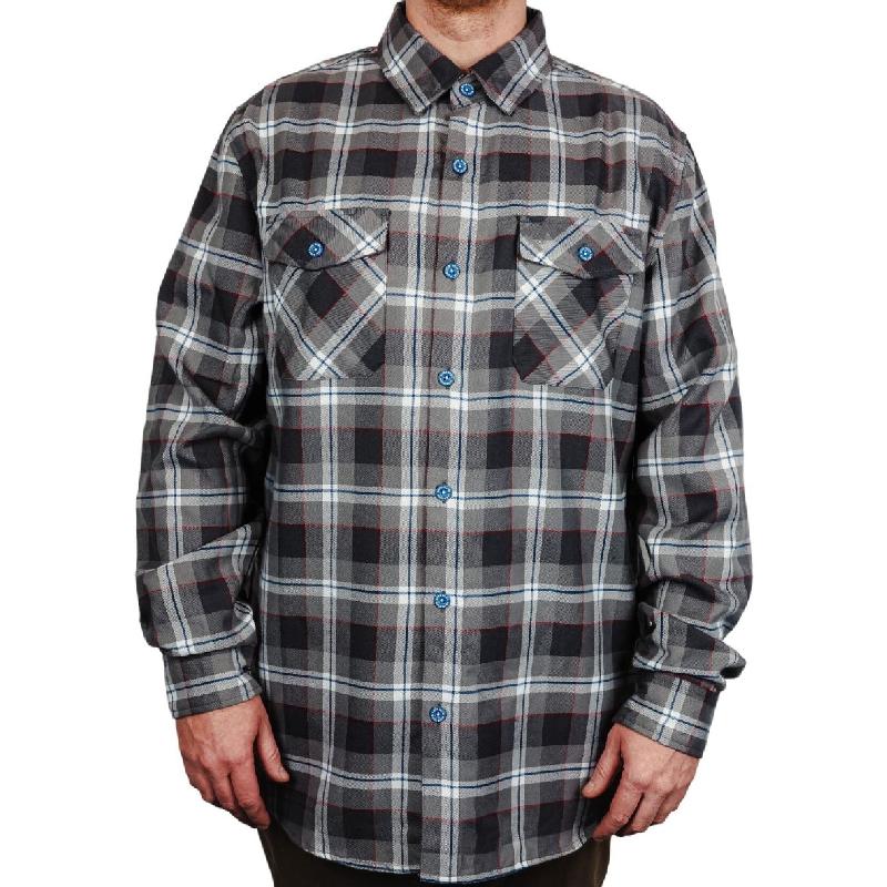 Men's Casual Grey Plaid Lapel Long Sleeve Shirt 91866010F