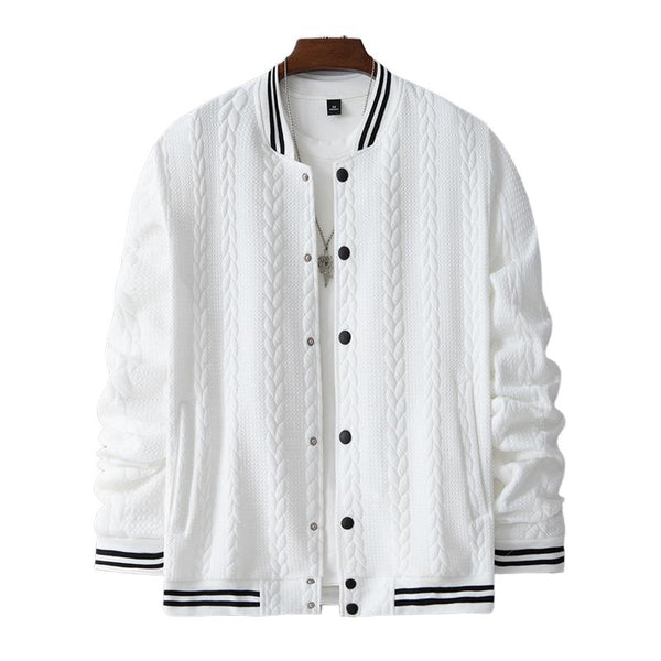 Men's Casual Stand Collar Jacquard Loose Single-breasted Baseball Jacket 17018889M