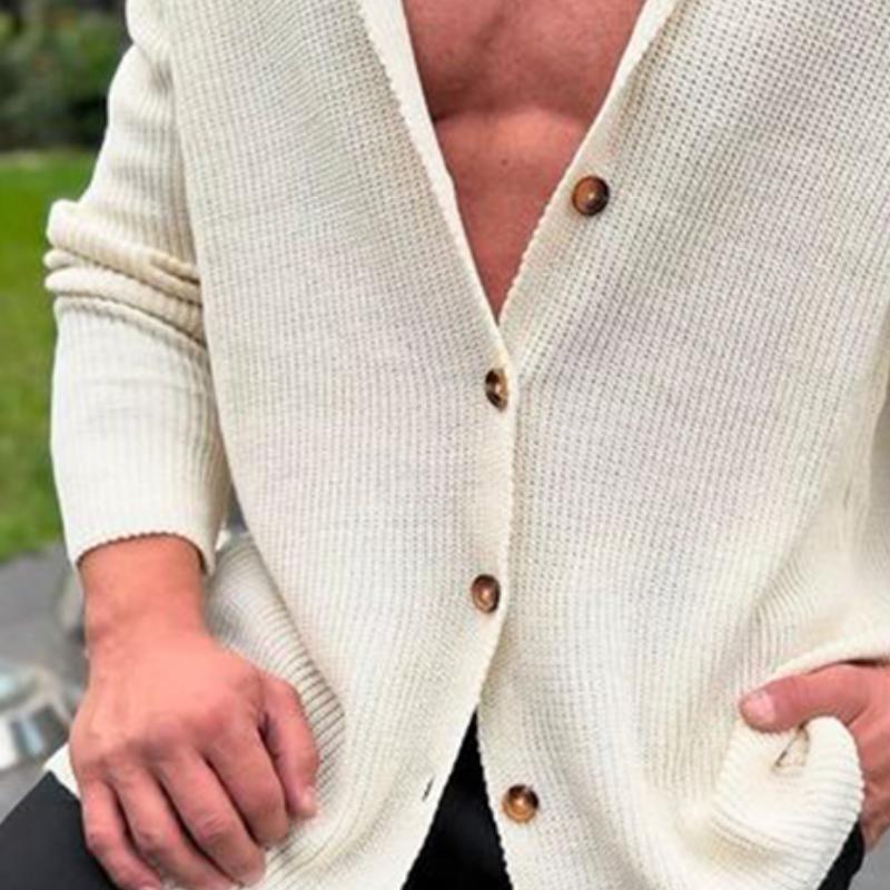 Men's Retro Casual Solid Color Collarless Button Knit Cardigan 94629129TO