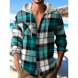 Men's Plaid Flannel Hooded Long Sleeve Shirt 95678054Y