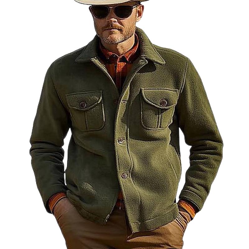 Men's Army Green Button Jacket 13186959U