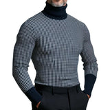 Men's Retro Casual Houndstooth Turtleneck Long Sleeve T-Shirt 66959474TO