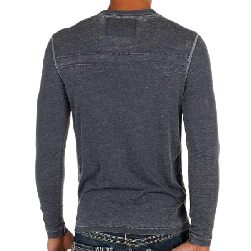 Men's Classic Retro V-neck Long-sleeved Versatile T-shirt 69436939F