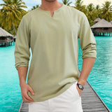 Men's Retro Casual Solid Color Small V Neck Long Sleeve T-shirt 53094656TO