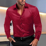 Men's Solid Mercerized Lapel Long Sleeve Casual Shirt 00818476Z