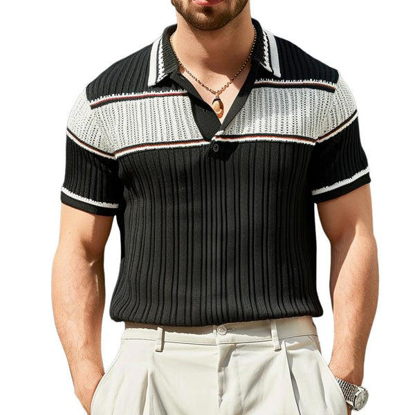 Men's Contrast Color Short-sleeved Casual Knitted POLO Shirt 22005122X