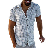 Men's Casual Simple Plaid Lapel Shirt 74694685TO